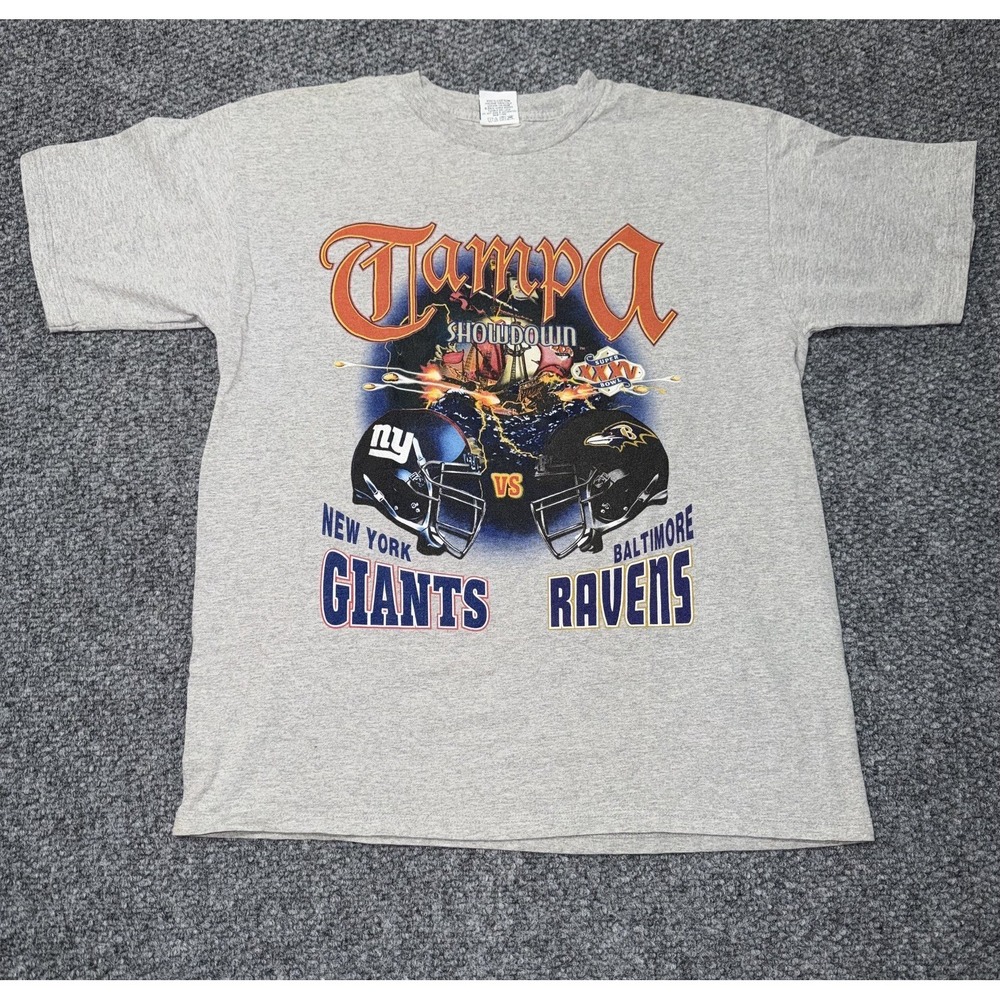 Vintage 2001 Super Bowl XXXV Tampa Showdown Giants vs Ravens T-Shirt XL‎